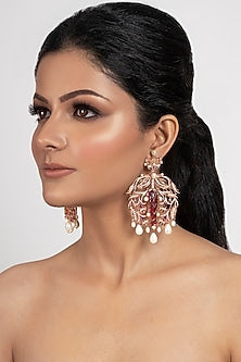 Rose Gold Plated Swarovski Crystal & Pearls Dangler Earrings