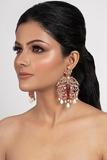 Rose Gold Plated Swarovski Crystal & Pearls Dangler Earrings