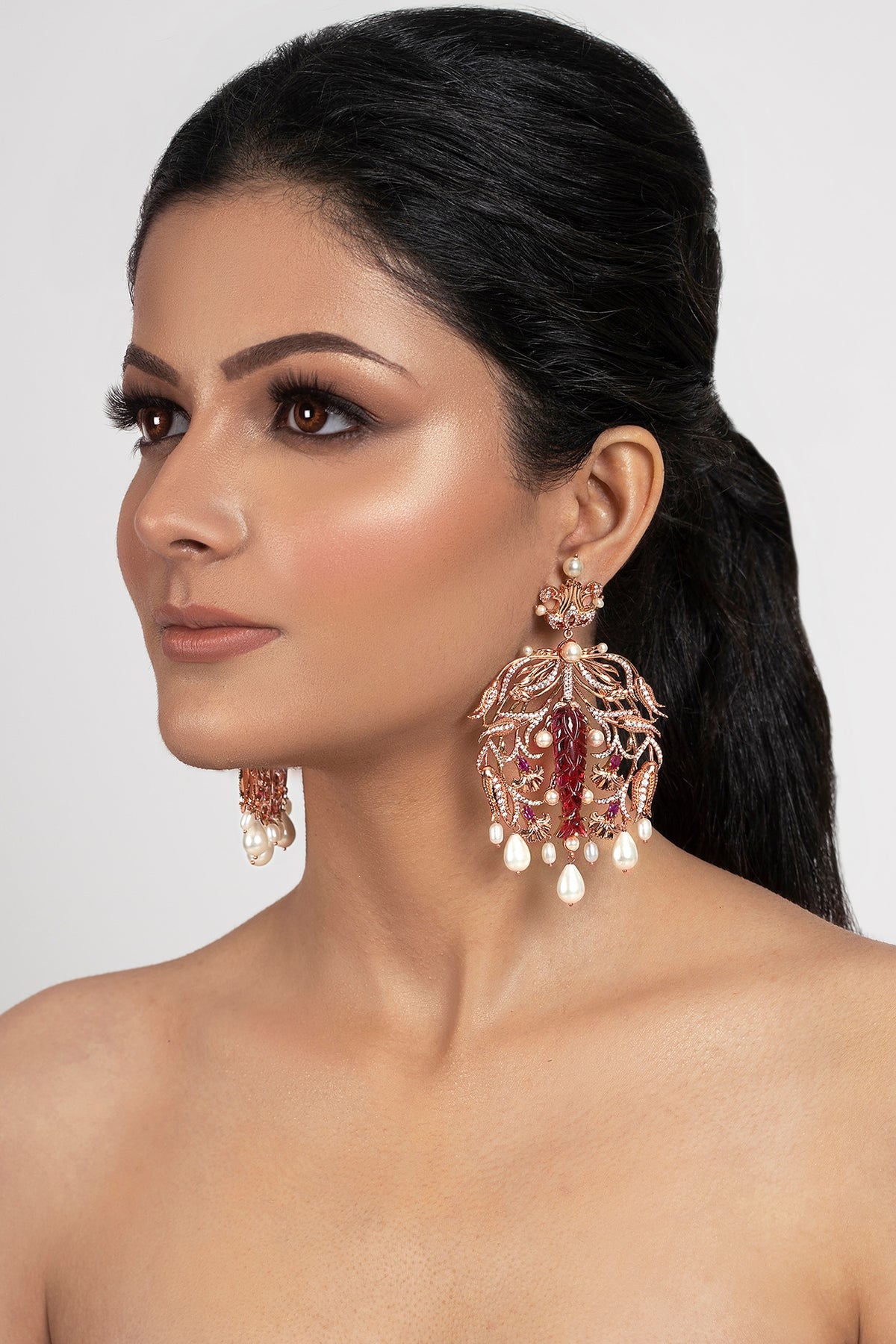 Rose Gold Plated Swarovski Crystal & Pearls Dangler Earrings