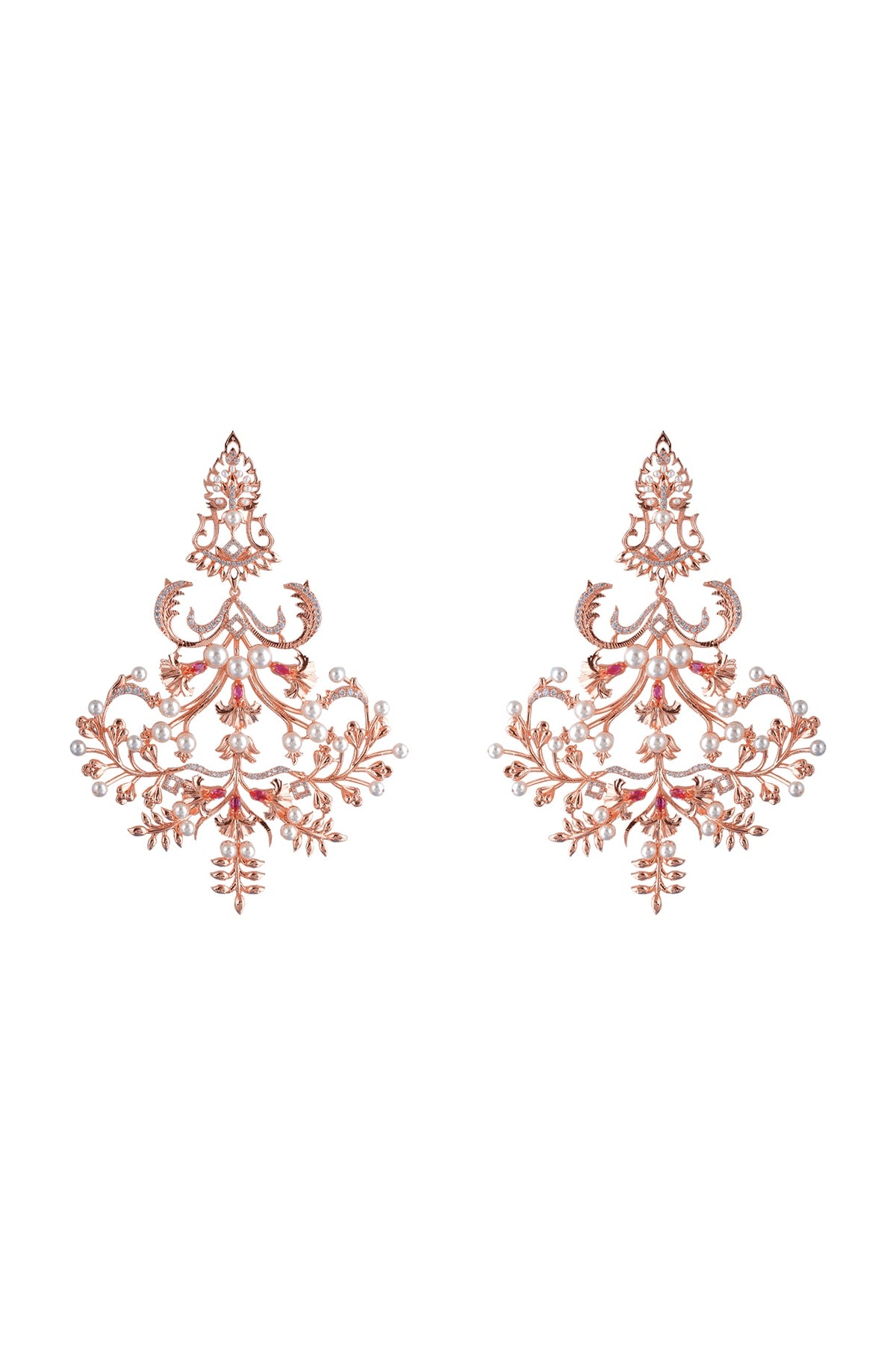 Rose Gold Plated Pearls Dangler Earrings