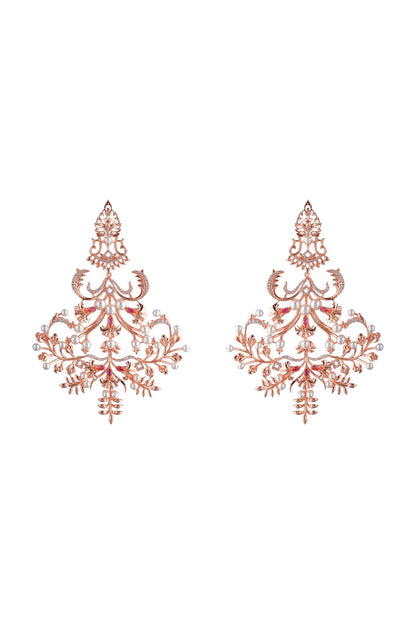 Rose Gold Plated Pearls Dangler Earrings