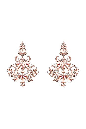 Rose Gold Plated Pearls Dangler Earrings