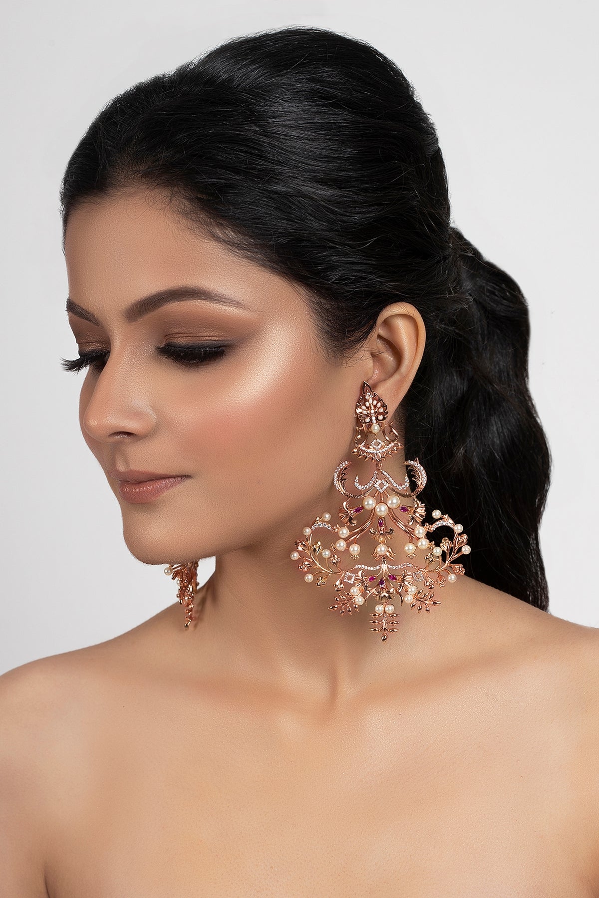 Rose Gold Plated Pearls Dangler Earrings