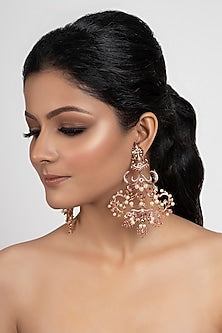 Rose Gold Plated Pearls Dangler Earrings