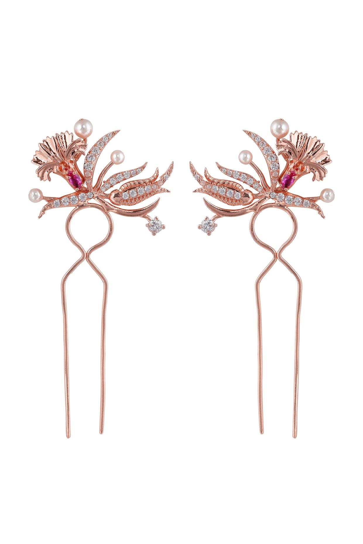 Rose Gold Plated Swarovski Crystal Floral Hair Pin