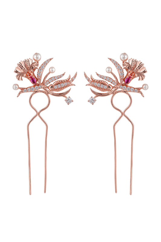 Rose Gold Plated Swarovski Crystal Floral Hair Pin
