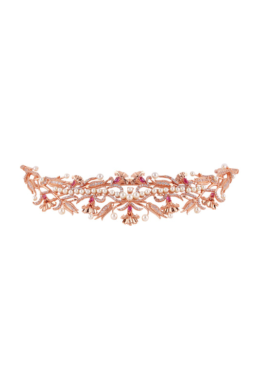 Rose Gold Plated Swarovski Crystal & Pearls Persian Tulip Head Piece