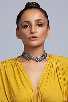 Gunmetal Finish Swarovski Crystals Choker Necklace