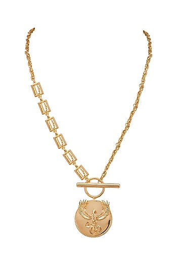 Gold Finish Phoenix Motif Pendant Necklace