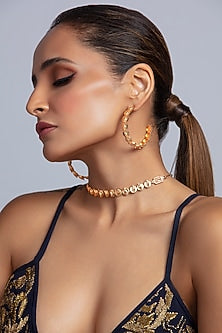 Gold Finish Phoenix & Leaf Motifs Choker Necklace