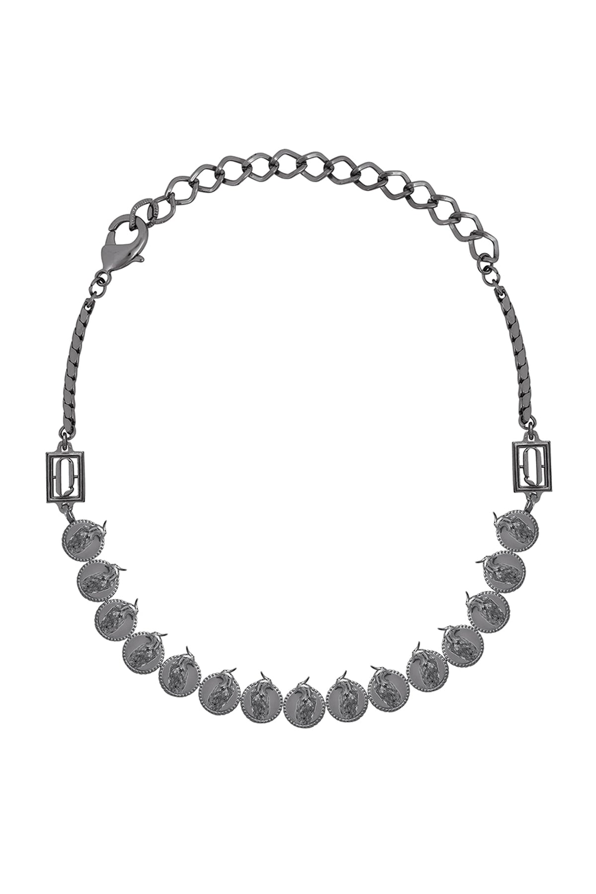 Gunmetal Finish Phoenix & Leaf Motifs Choker Necklace