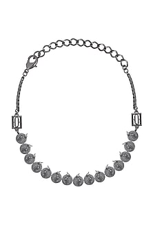 Gunmetal Finish Phoenix & Leaf Motifs Choker Necklace