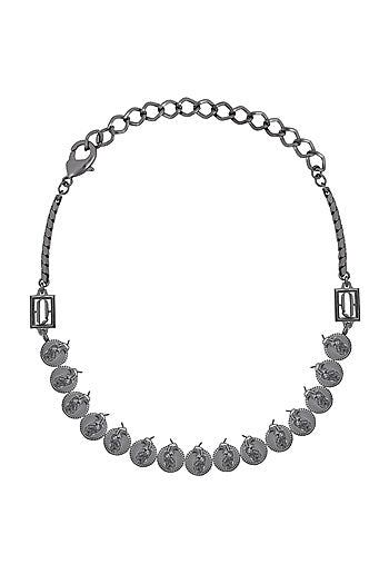Gunmetal Finish Phoenix & Leaf Motifs Choker Necklace