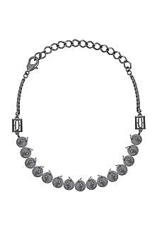 Gunmetal Finish Phoenix & Leaf Motifs Choker Necklace