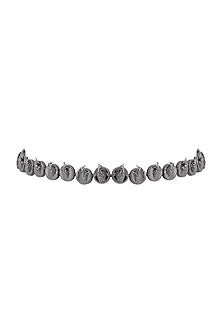 Gunmetal Finish Phoenix & Leaf Motifs Choker Necklace