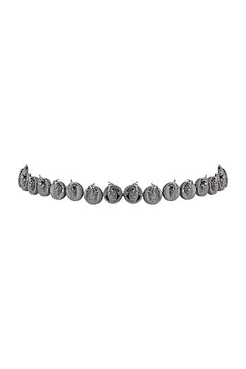 Gunmetal Finish Phoenix & Leaf Motifs Choker Necklace