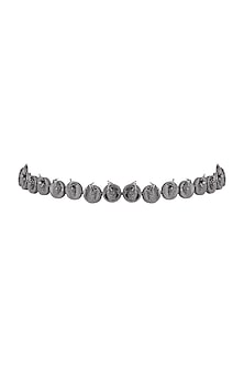 Gunmetal Finish Phoenix & Leaf Motifs Choker Necklace