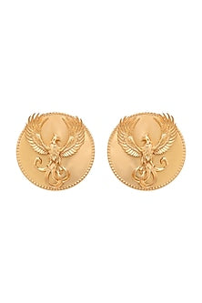 Gold Finish Phoenix Motif Stud Earrings