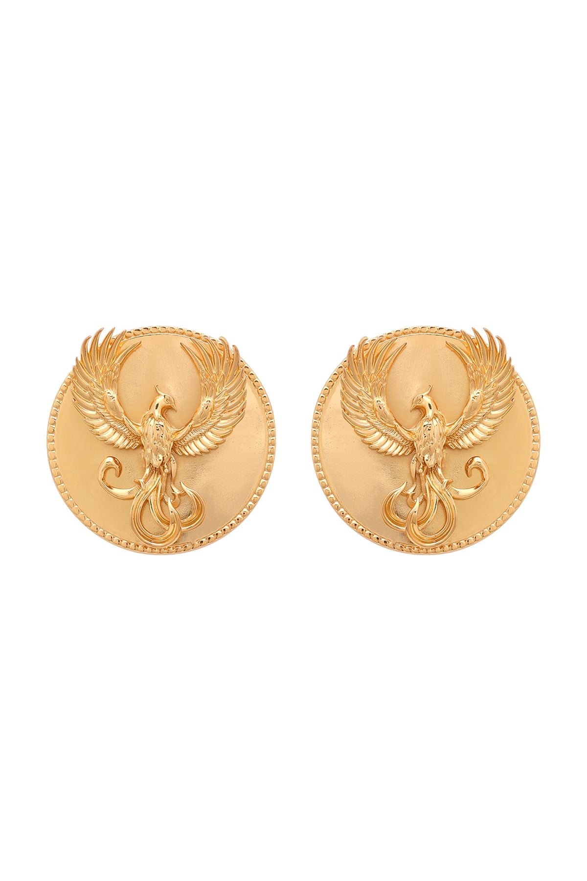 Gold Finish Phoenix Motif Stud Earrings