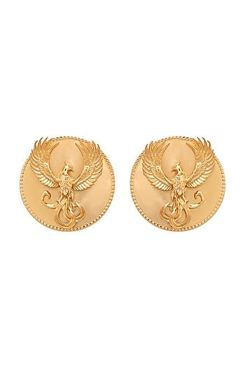 Gold Finish Phoenix Motif Stud Earrings