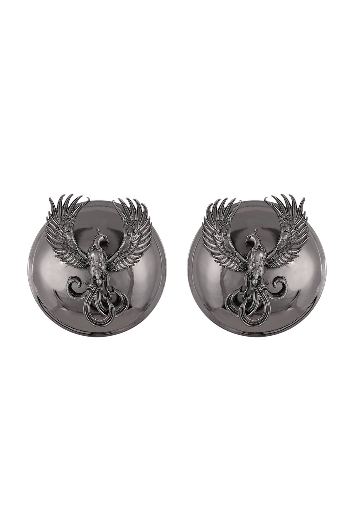 Gunmetal Finish Stud Earrings With Phoenix Motif