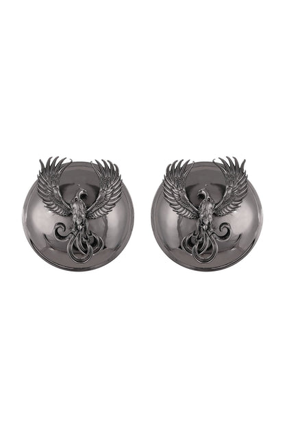 Gunmetal Finish Stud Earrings With Phoenix Motif
