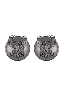 Gunmetal Finish Stud Earrings With Phoenix Motif