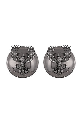 Gunmetal Finish Stud Earrings With Phoenix Motif