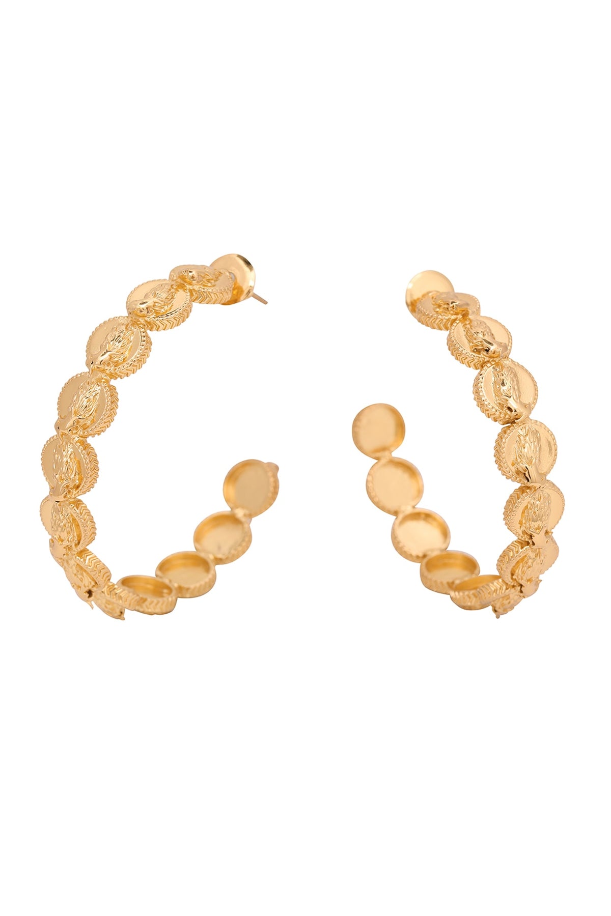 Gold Finish Phoenix Coins Hoop Earrings