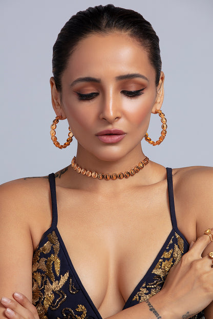 Gold Finish Phoenix Coins Hoop Earrings