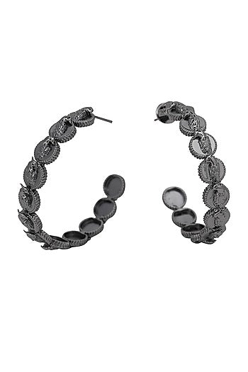Gunmetal Finish Phoenix Coins Hoop Earrings