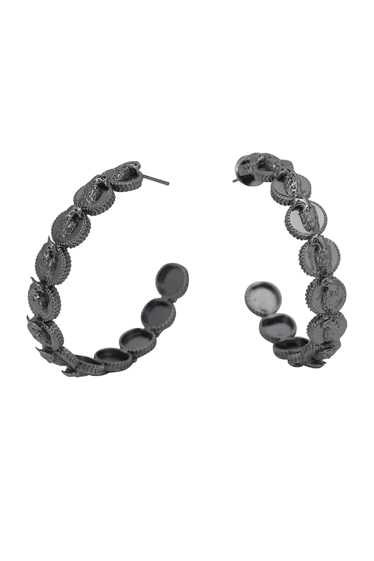 Gunmetal Finish Phoenix Coins Hoop Earrings