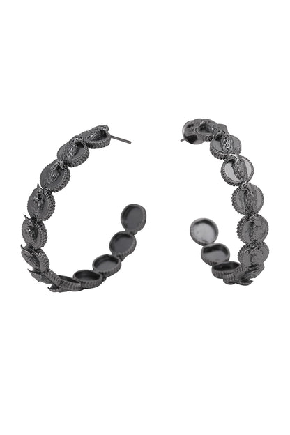 Gunmetal Finish Phoenix Coins Hoop Earrings