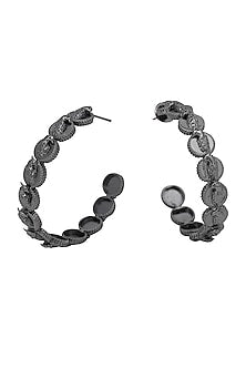 Gunmetal Finish Phoenix Coins Hoop Earrings