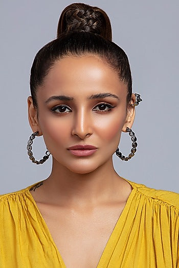 Gunmetal Finish Phoenix Coins Hoop Earrings