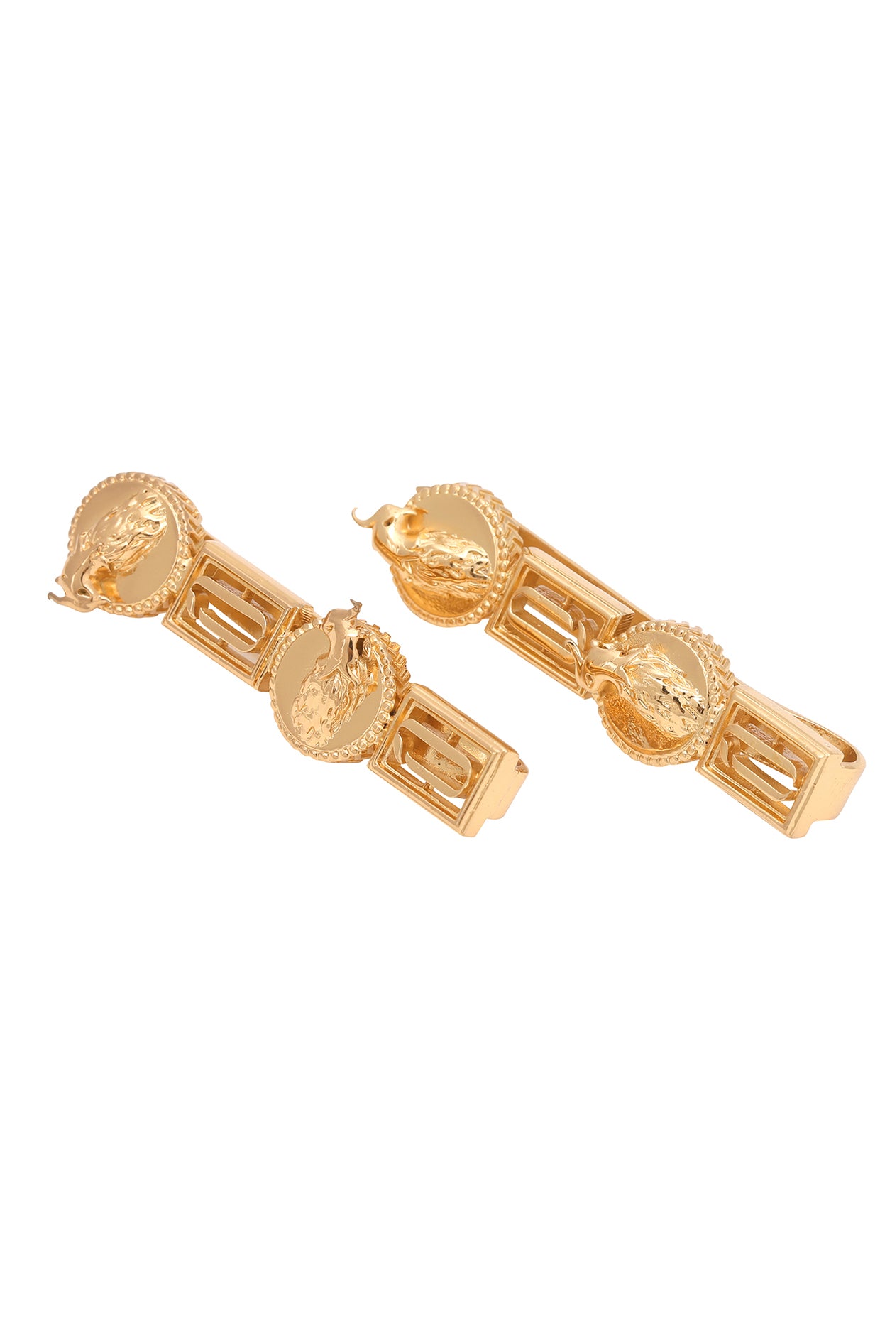 Gold Finish Phoenix Coins & Leaf Motif Hair Clips