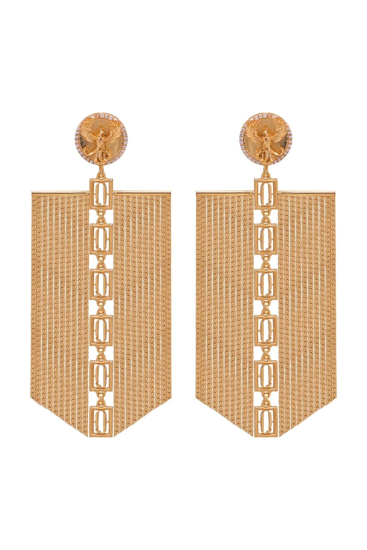 Gold Finish Phoenix Coin & Leaf Motif Dangle Earrings
