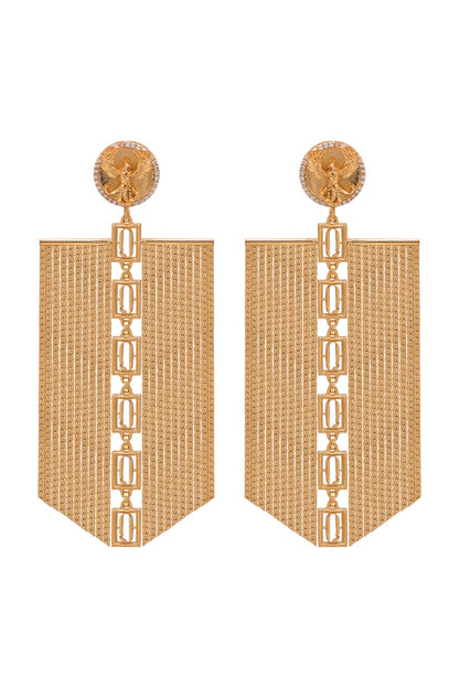 Gold Finish Phoenix Coin & Leaf Motif Dangle Earrings