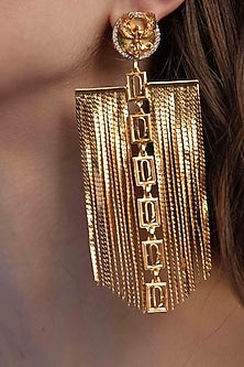 Gold Finish Phoenix Coin & Leaf Motif Dangle Earrings