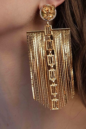 Gold Finish Phoenix Coin & Leaf Motif Dangle Earrings