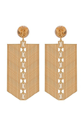 Gold Finish Phoenix Coin & Leaf Motif Dangle Earrings