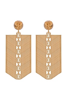 Gold Finish Phoenix Coin & Leaf Motif Dangle Earrings