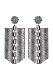 Gunmetal Finish Phoenix Coin & Leaf Motif Dangle Earrings