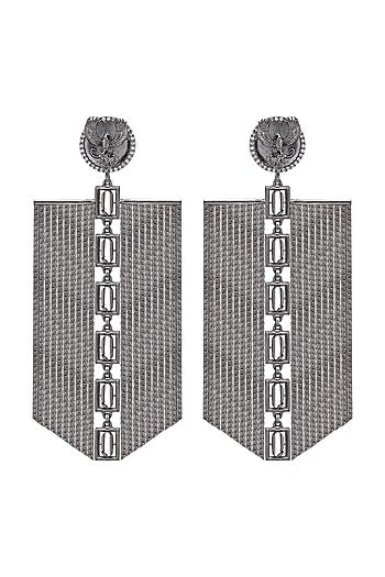 Gunmetal Finish Phoenix Coin & Leaf Motif Dangle Earrings