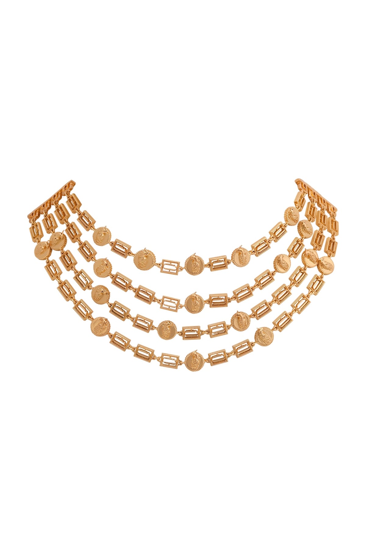 Gold Finish Handcrafted Necklace In Brass