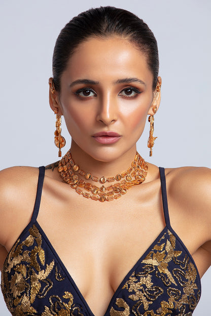 Gold Finish Handcrafted Necklace In Brass