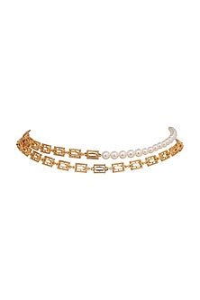 Gold Finish Long Necklace With Pearls