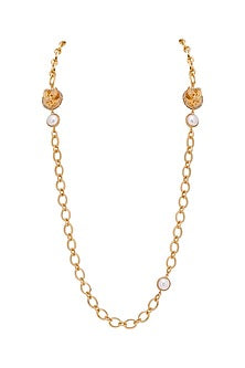 Gold Finish Phoenix Motif & Pearl Long Necklace
