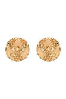 Gold Finish Stud Earrings With Phoenix Motif