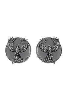 Gunmetal Finish Phoenix Motif Stud Earrings
